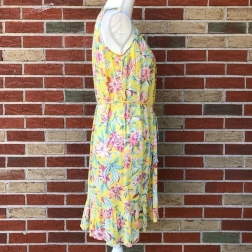 NWT LOFT Beach Floral Tassel Tie Button Down Sheer Yellow Pink Cover Up 🏖️